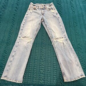American Eagle Curvy Ripped Straight Jeans Size 4 Regular Light Wash Stretch